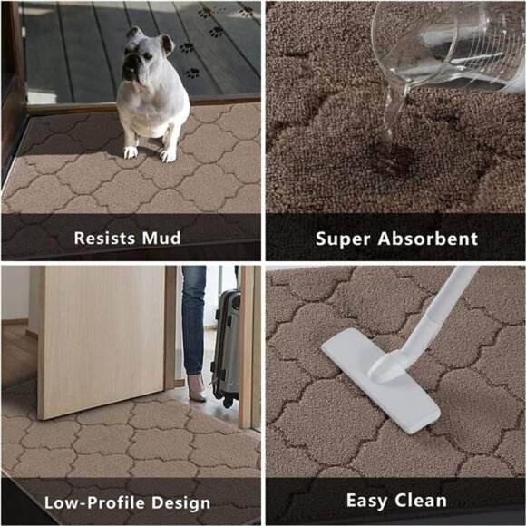 24x36, Non-Slip Absorbent Resist Dirt Door Mats, Machine Washable, Beige - Picture 5 of 7